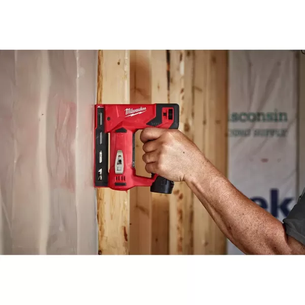 Milwaukee M12 12-Volt Lithium-Ion Cordless 3/8 in. Crown Stapler and Multi-Tool Combo Kit with (1) 2.0Ah Battery and Charger