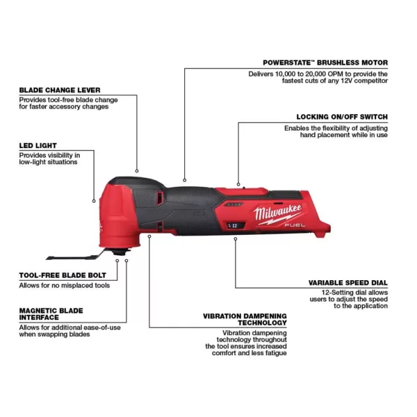 Milwaukee M12 FUEL 12-Volt Lithium-Ion Cordless Oscillating Multi-Tool and Jobsite Radio with two 3.0 Ah Batteries