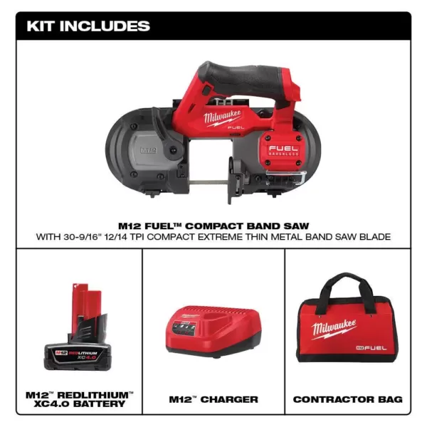 Milwaukee M12 FUEL 12-Volt Lithium-Ion Cordless Sub-Compact Band Saw XC Kit with One 4.0 Ah Battery, Charger and Hard Case