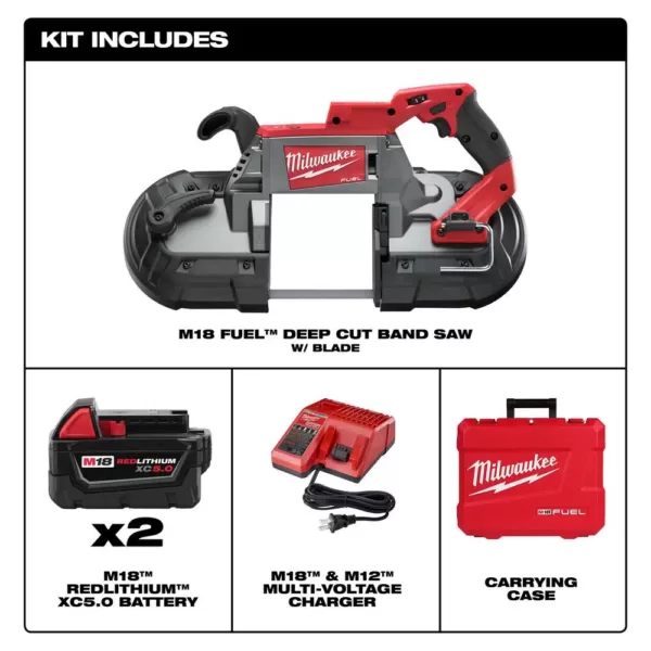 Milwaukee M18 FUEL 18-Volt Lithium-Ion Brushless Cordless Deep Cut Band Saw with Two 5.0Ah Batteries, Charger, Hard Case