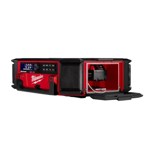 Milwaukee M18 Lithium-Ion Cordless PACKOUT Radio/Speaker with Built-In Charger w/PACKOUT 22 in. Rolling Tool Box & 16 Qt. Cooler