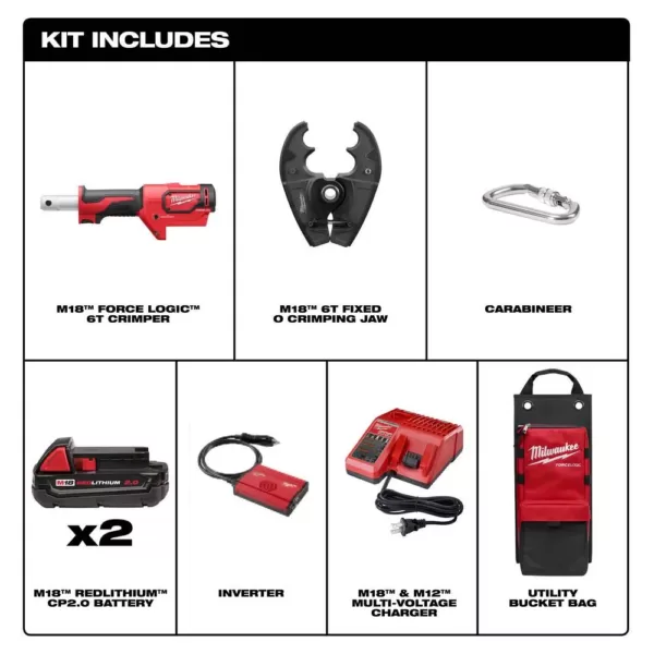 Milwaukee M18 18-Volt Lithium-Ion Cordless FORCE LOGIC 6-Ton Utility Crimping Kit with D3 Grooves and Fixed O Die