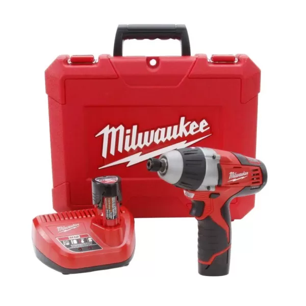 Milwaukee M12 12-Volt Lithium-Ion Cordless 1/4 in. Hex No-Hub Driver Kit W/ (2) 1.5Ah Batteries & Hard Case