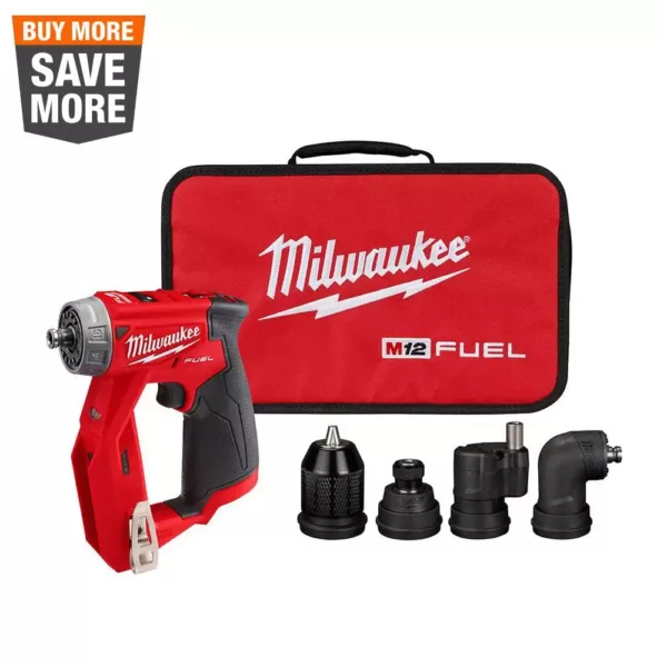 Milwaukee M12 FUEL 12-Volt Lithium-Ion Brushless Cordless 4-in-1 Installation 3/8 in. Drill Driver with 4 Tool Head (Tool-Only)