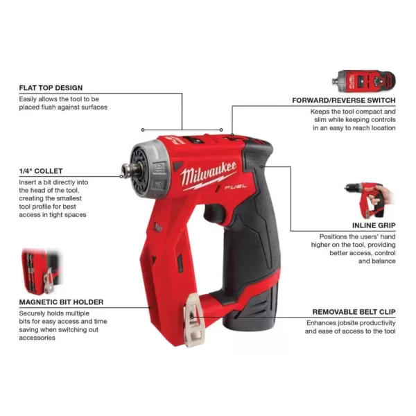 Milwaukee M12 FUEL 12-Volt Lithium-Ion Brushless Cordless 4-in-1 Installation 3/8 in. Drill Driver Kit with 4-Tool Heads