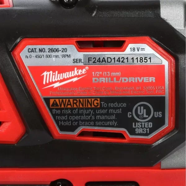 Milwaukee M18 18-Volt Lithium-Ion Cordless 1/2 in. Drill Driver Kit w/ (2) 1.5Ah Batteries, Charger, Hard Case