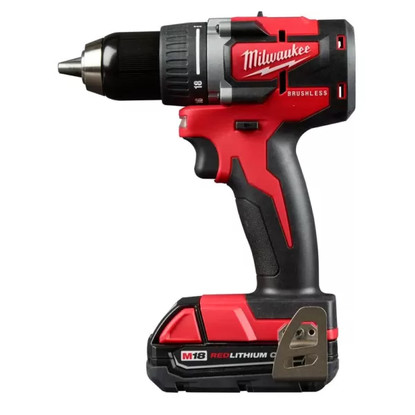 Milwaukee M18 18-Volt Lithium-Ion Brushless Cordless 1/2 in. Compact Drill/Driver Kit with (2) 2.0 Ah Batteries, Charger and Case