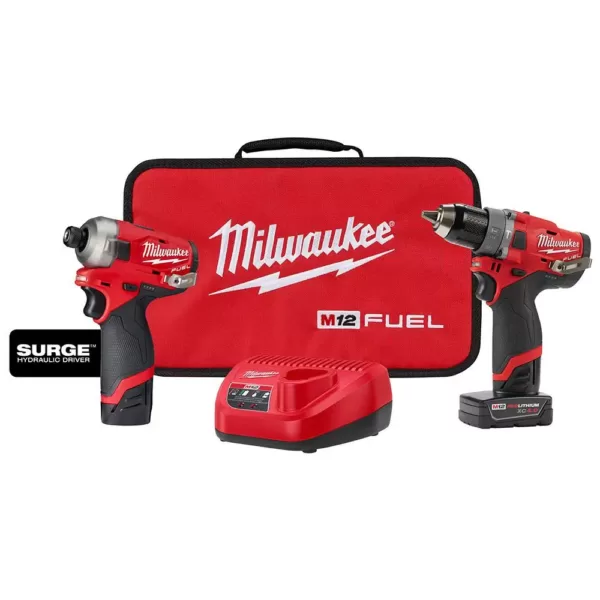 Milwaukee M12 FUEL 12-Volt Lithium-Ion Brushless Cordless Surge Impact and Drill Combo Kit (2-Tool) with 2 Batteries and Bag