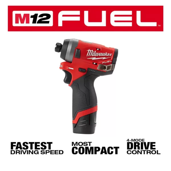 Milwaukee M12 FUEL 12-Volt Li-Ion Brushless Cordless Hammer Drill/Impact Driver Combo Kit with 3/8 in. Ratchet & Inflator (2-Tool)