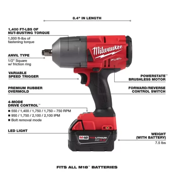 Milwaukee M18 FUEL 18-Volt Lithium-Ion Brushless Cordless 1/2 in. Impact Wrench with Friction Ring Kit with Free M18 Grease Gun