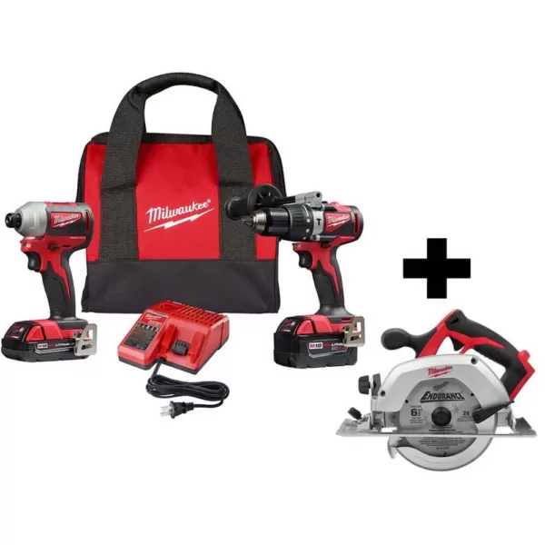 Milwaukee M18 18-Volt Lithium-Ion Brushless Cordless Hammer Drill and Impact Combo Kit with M18 6-1/2 in. Circular Saw