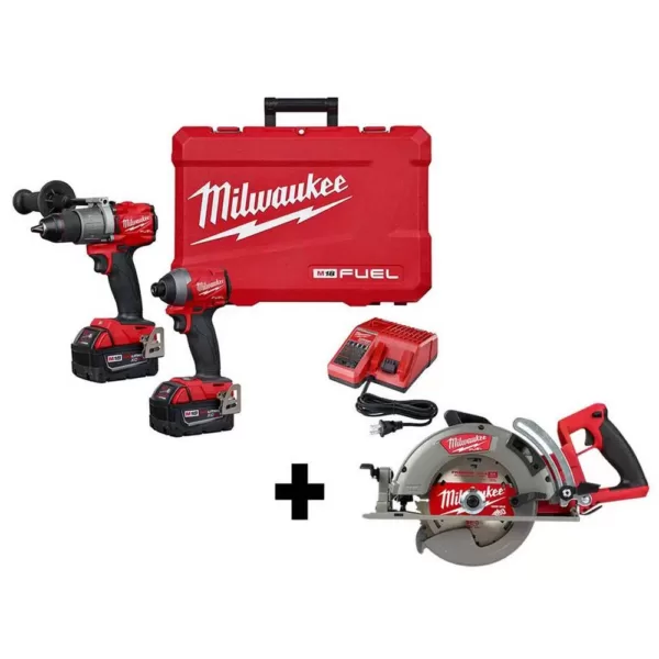 Milwaukee M18 FUEL 18-Volt Lithium-Ion Brushless Cordless Hammer Drill and Impact Driver Combo Kit (2-Tool) with Circular Saw