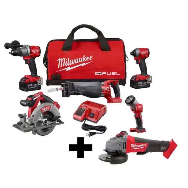 Milwaukee M18 FUEL 18-Volt Lithium-Ion Brushless Cordless Combo Kit (5-Tool) with  M18 FUEL Grinder with Paddle Switch