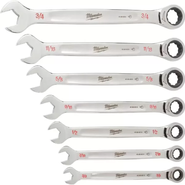 Milwaukee SAE Combination Ratcheting Wrench Mechanics Tool Set (7-Piece)