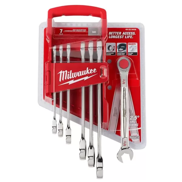 Milwaukee SAE Combination Ratcheting Wrench Mechanics Tool Set (7-Piece)