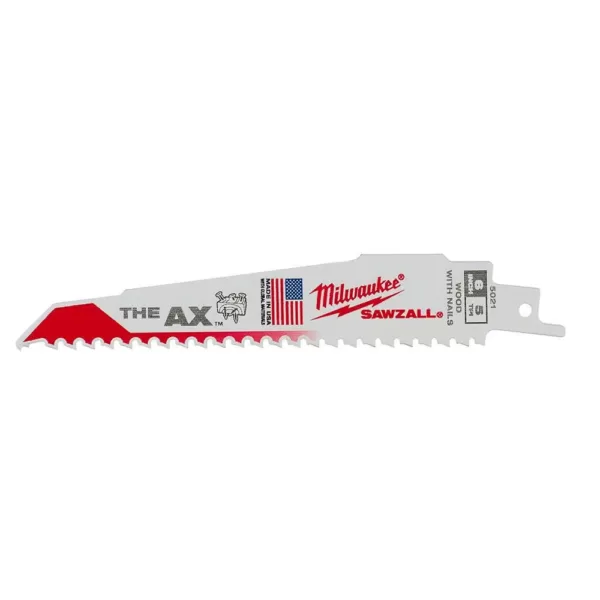 Milwaukee 6 in. 5 TPI AX Nail Embedded Wood Cutting SAWZALL Reciprocating Saw Blades (5-Pack)