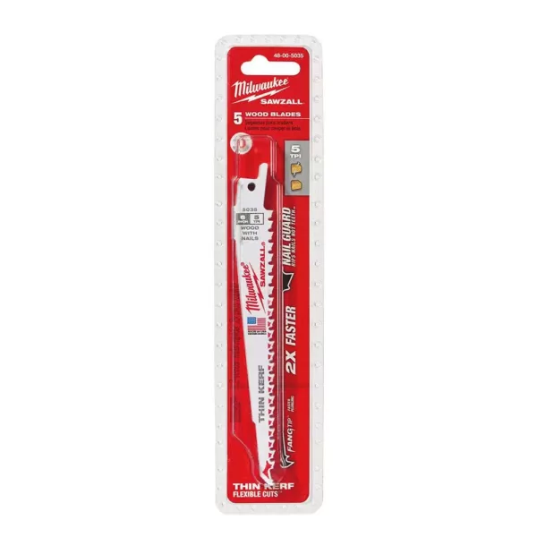 Milwaukee 6 in. 5 Teeth per in. Wood Cutting SAWZALL Reciprocating Saw Blades (5 Pack)