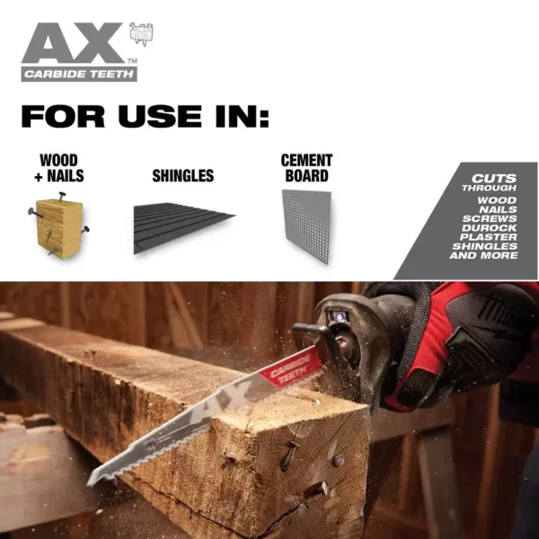 Milwaukee 9 in. 5 TPI AX Carbide Teeth Demo Nail Embedded Wood Cutting SAWZALL Reciprocating Saw Blade (1-Pack)