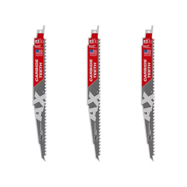 Milwaukee 9 in. 5 Teeth per in. AX Carbide Teeth Demolition Nail Embedded Wood Cutting SAWZALL Reciprocating Saw Blades (3 Pack)