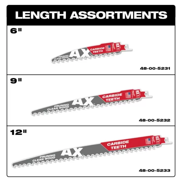 Milwaukee 12 in. 3 TPI Pruning Carbide Teeth Wood Cutting SAWZALL Reciprocating Saw Blade (3-Pack)