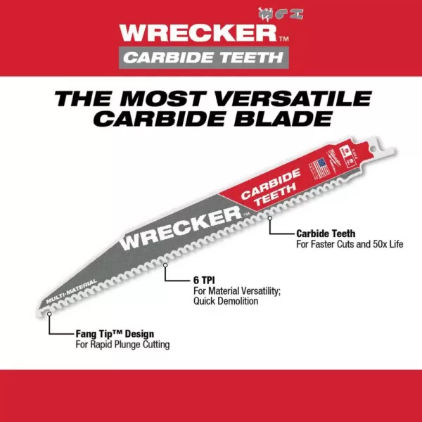 Milwaukee 9 in. 6 TPI WRECKER Carbide Teeth Multi-Material Cutting SAWZALL Reciprocating Saw Blade (3-Pack)