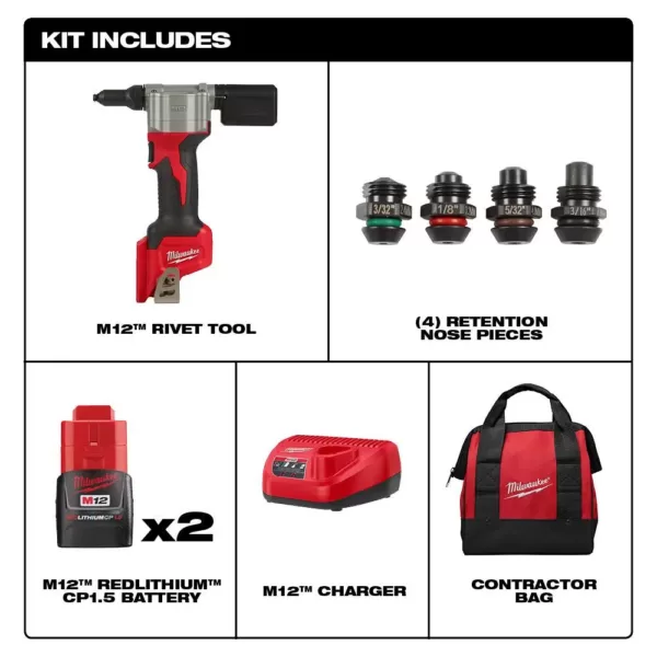 Milwaukee M12 12-Volt Lithium-Ion Cordless Rivet Tool Kit with M12 3/8 in. Ratchet