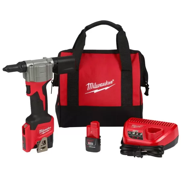 Milwaukee M12 12-Volt Lithium-Ion Cordless Rivet Tool Kit with (2) 1.5Ah Batteries and Charger