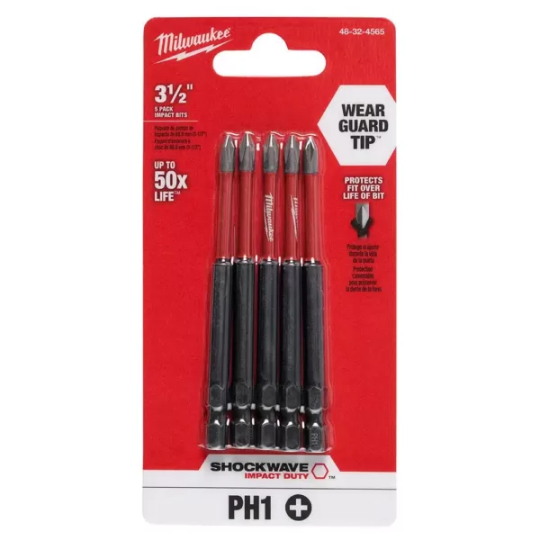 Milwaukee SHOCKWAVE Philips #1 3.5 in. Impact Duty Steel Screwdriver Bit (5-Pack)