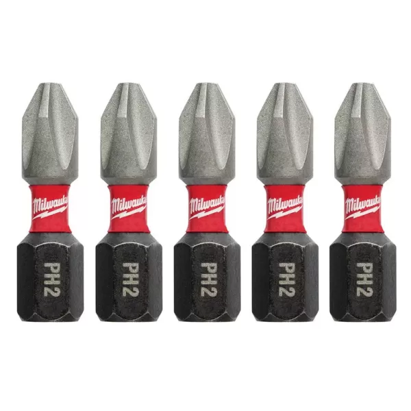 Milwaukee 1 in. #2 Philips Shockwave Impact Duty Steel Insert Bits (5-Pack)