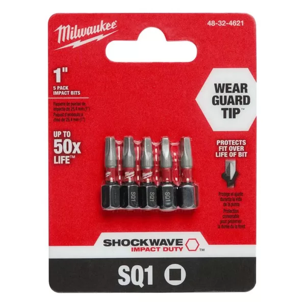 Milwaukee 1 in. #1 Square Recess Shockwave Impact Duty Steel Insert Bits (5-Pack)