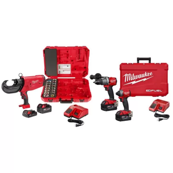 Milwaukee M18 18-Volt Lithium-Ion Cordless FORCE LOGIC 750 MCM Crimper Kit with EXACT #6 750 MCM Al Dies and M18 FUEL Combo Kit