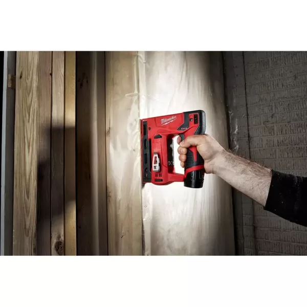 Milwaukee M12 12-Volt Lithium-Ion Cordless 3/8 in. Crown Stapler Kit W/ (1) 1.5Ah Battery, Charger & Bag