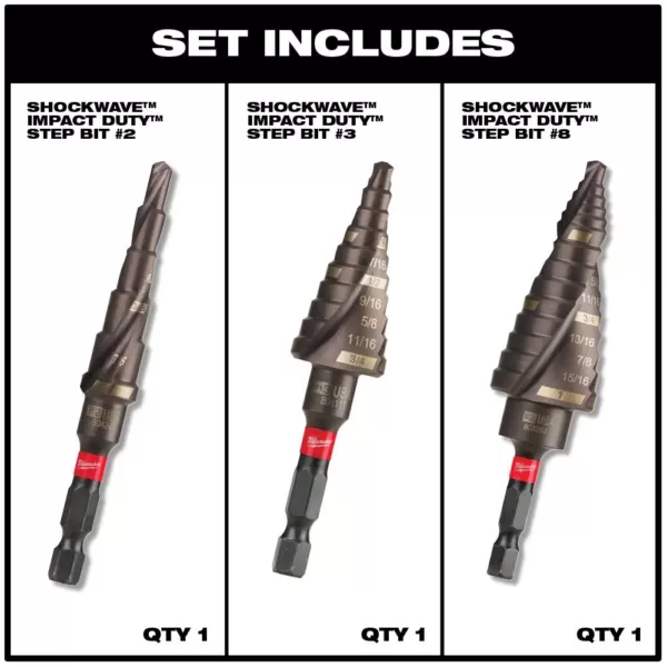 Milwaukee SHOCKWAVE Impact Duty Titanium Step Bit Kit (3-Piece)