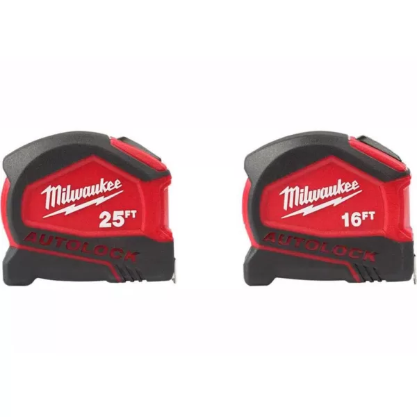 Milwaukee 25 ft. Compact Auto Lock Tape Measure with 16 ft. Compact Auto Lock Tape Measure