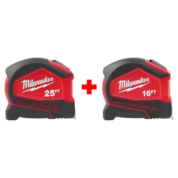 Milwaukee 25 ft. Compact Auto Lock Tape Measure with 16 ft. Compact Auto Lock Tape Measure