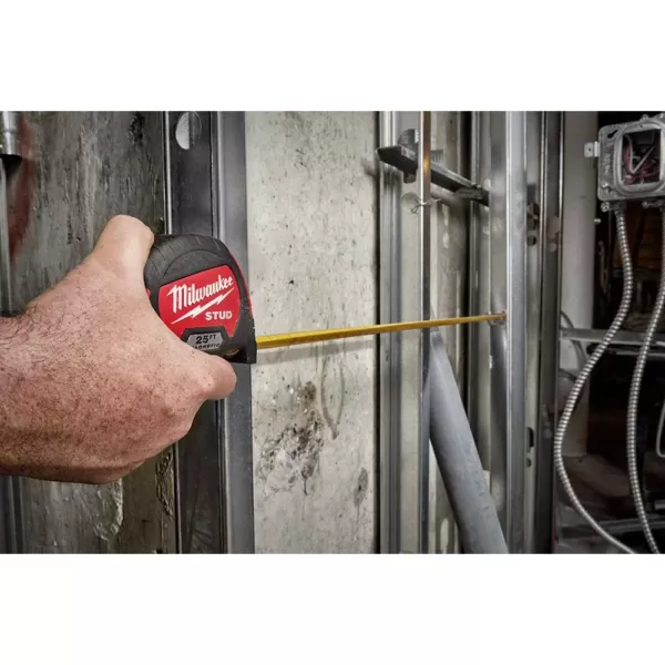 Milwaukee 25 ft. x 1.3 in. Gen II STUD Magnetic Tape Measure with 14 ft. Standout with Fastback Compact Folding Utility Knife