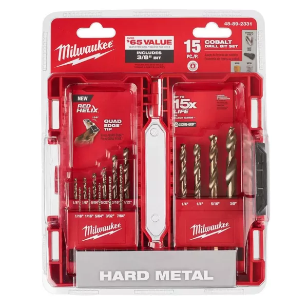 Milwaukee Cobalt Red Helix Drill Bit Set for Drill Drivers (15-Piece)