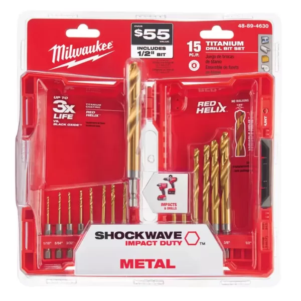 Milwaukee SHOCKWAVE Titanium Impact Duty Drill Bit Set (15-Piece) with SHOCKWAVE Impact Duty Driver Bit Set (40-Piece)