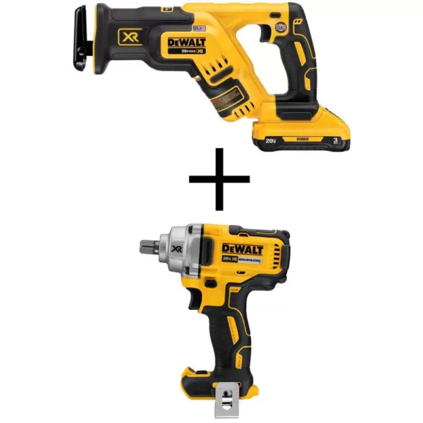 DEWALT 20-Volt MAX Li-Ion Cordless Brushless Compact Reciprocating Saw w/ 20-V 1/2 in. Impact Wrench with Detent Pin(Tool-Only)