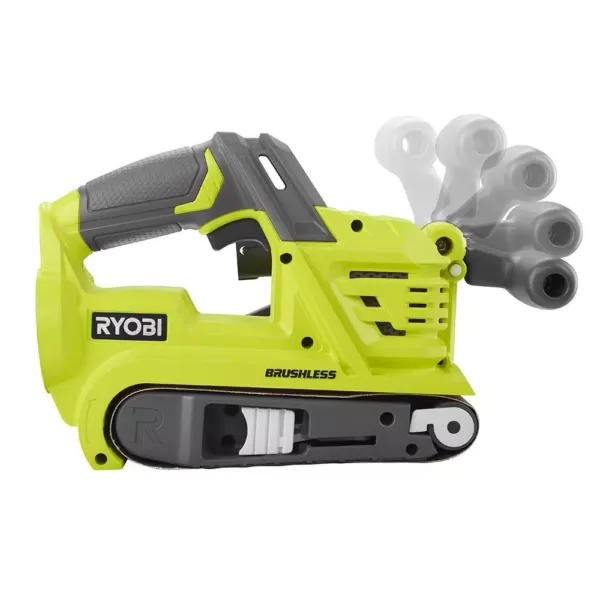 RYOBI 18-Volt ONE+ Cordless Brushless Belt Sander w/ Dust Bag and Sanding Belt and 1/4 Sheet Sander with Dust Bag (Tools Only)