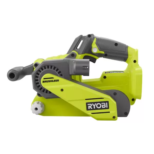 RYOBI 18-Volt ONE+ Cordless Brushless 3 in.x18 in. Belt Sander with Dust Bag and 80-Grit Sanding Belt with 16 ft. Tape Measure