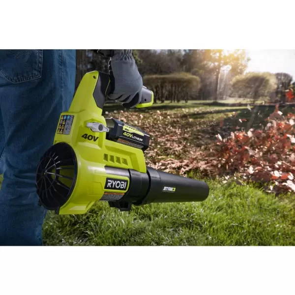 RYOBI 110 MPH 525 CFM 40-Volt Lithium-Ion JetFan Leaf Blower and 10 in. 40-Volt Pole Saw with4.0Ah Battery andCharger Included