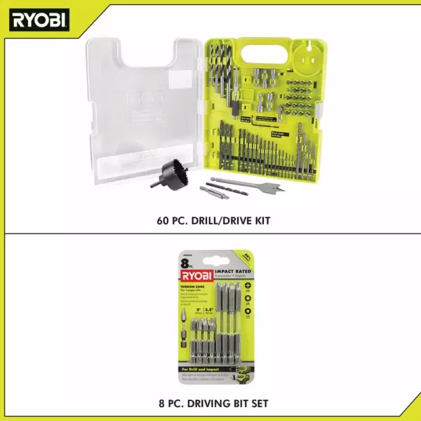 RYOBI Multi-Material Drill and Drive Kit (60-pc) With (8-pc) Impact Rated Driving Kit