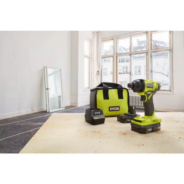 RYOBI 18-Volt ONE+ Lithium-Ion Cordless 1/4 in. Impact Driver Kit with (2) 1.5 Ah Batteries, Charger, and Bag