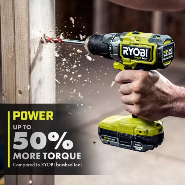 RYOBI ONE+ HP 18V Brushless Cordless 1/2 in. Drill/Driver and Impact Driver Kit with (2) 2.0 Ah Batteries, Charger, and Bag