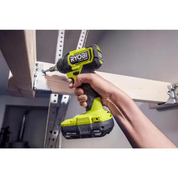 RYOBI ONE+ HP 18V Brushless Cordless Compact 1/4 in. Impact Driver and 3/8 in. Right Angle Drill with (2) Batteries, Charger