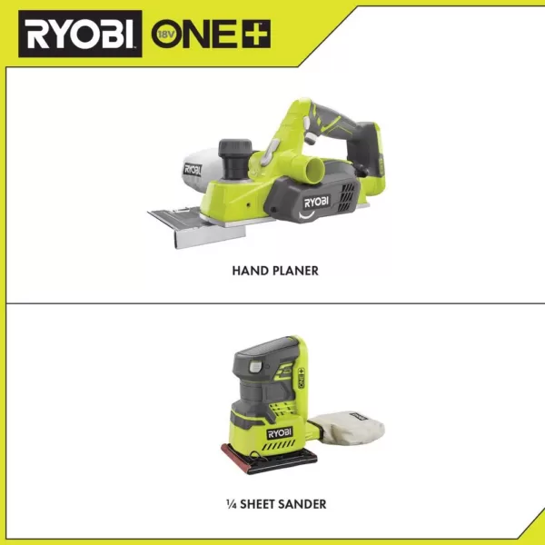 RYOBI 18-Volt ONE+ Cordless 3-1/4 in. Planer and 1/4 Sheet Sander with Dust Bag (Tools Only)