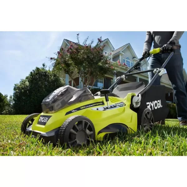 RYOBI 16 in. One+ 18-Volt Lithium-Ion Hybrid Walk Behind Push Lawn Mower - Two 4.0 Ah Batteries/Charger Included