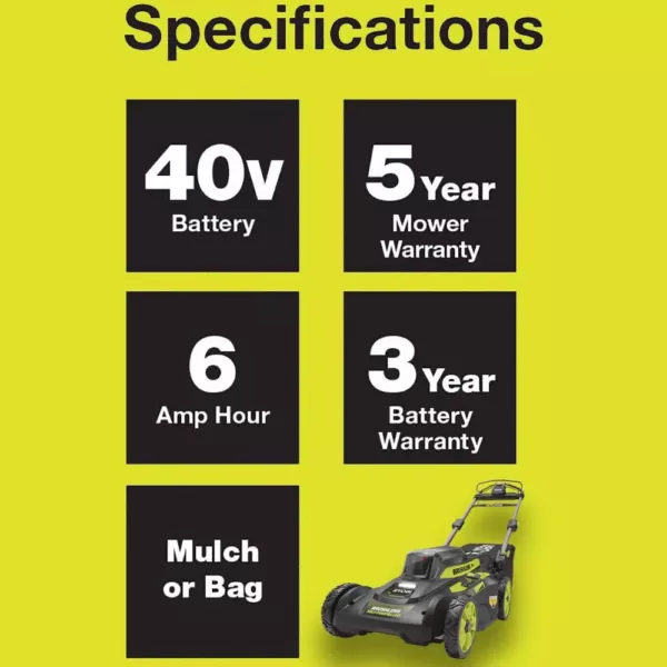 RYOBI 20 in. 40-Volt Brushless Lithium-Ion Cordless Walk Behind Self-Propelled Mower & Trimmer w/6.0 Ah Battery & Charger