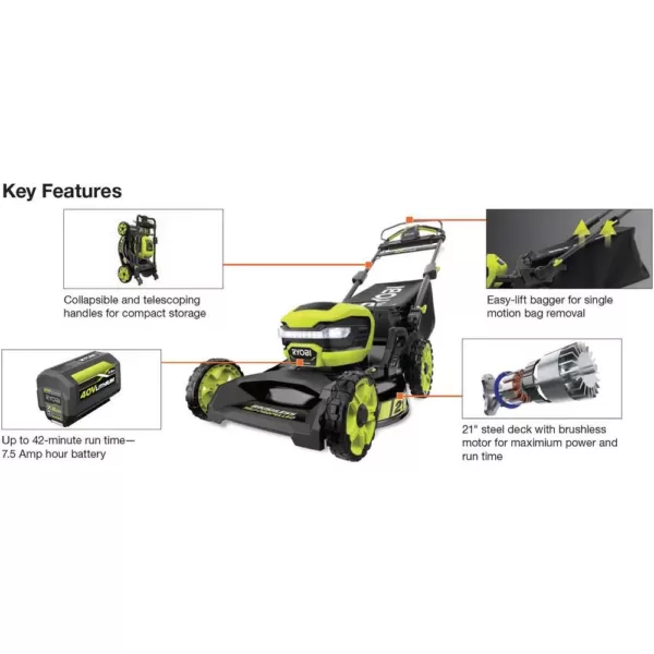 RYOBI 21 in. 40-Volt Lithium-Ion Brushless Cordless Walk Behind Self-Propelled Mower with 7.5 Ah Battery/Charger Included